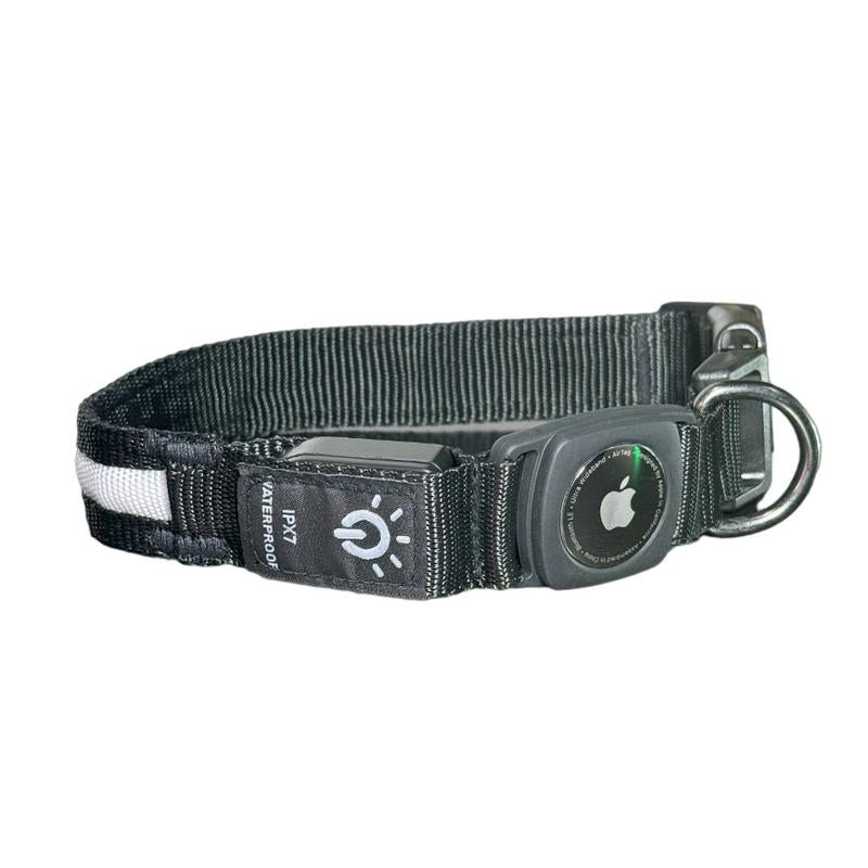 LED Dog Collar with Airtag Holder: Rechargeable, Waterproof, Adjustable, Soft, Reflective