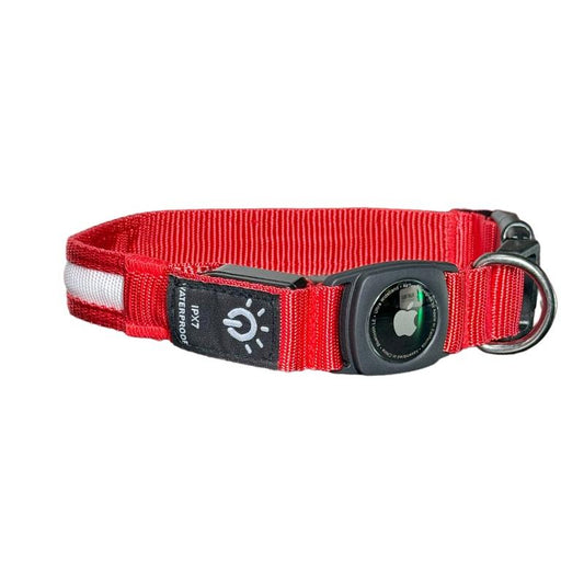 LED Dog Collar with Airtag Holder: Rechargeable, Waterproof, Adjustable, Soft, Reflective