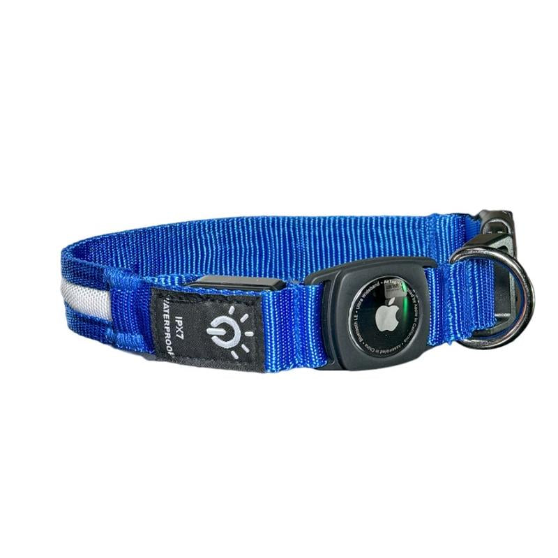 LED Dog Collar with Airtag Holder: Rechargeable, Waterproof, Adjustable, Soft, Reflective