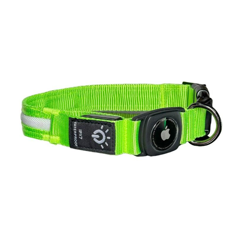 LED Dog Collar with Airtag Holder: Rechargeable, Waterproof, Adjustable, Soft, Reflective